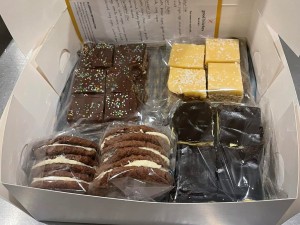 A box of baking with four different kinds packaged separatelyin cellophane bags
